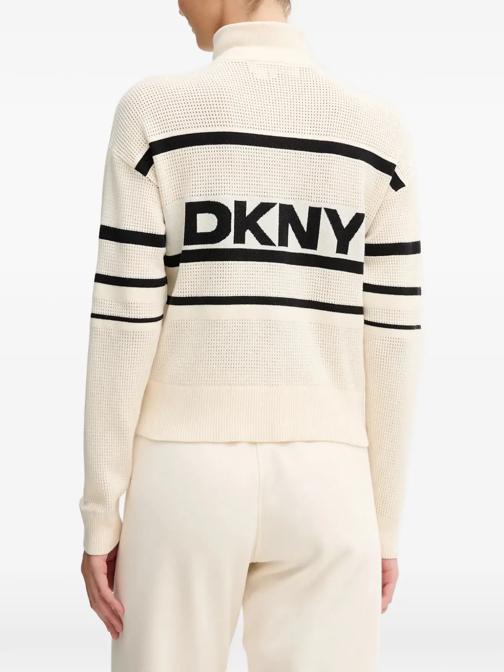 Dkny Women's Open Stitch Full Zip Stripe Jacket In Neutral