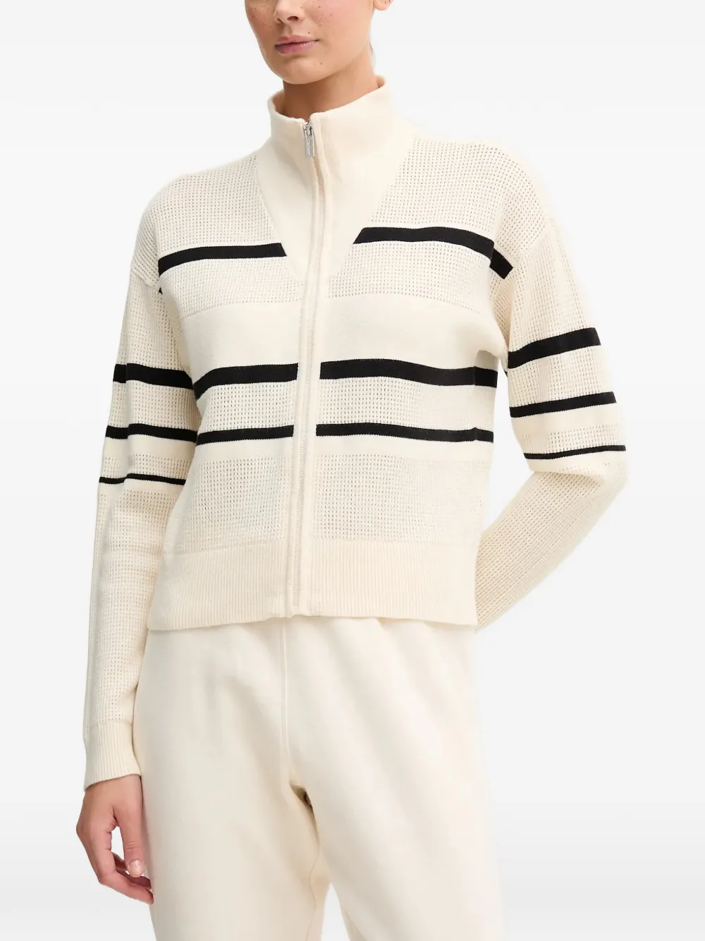 Dkny Women's Open Stitch Full Zip Stripe Jacket In Neutral