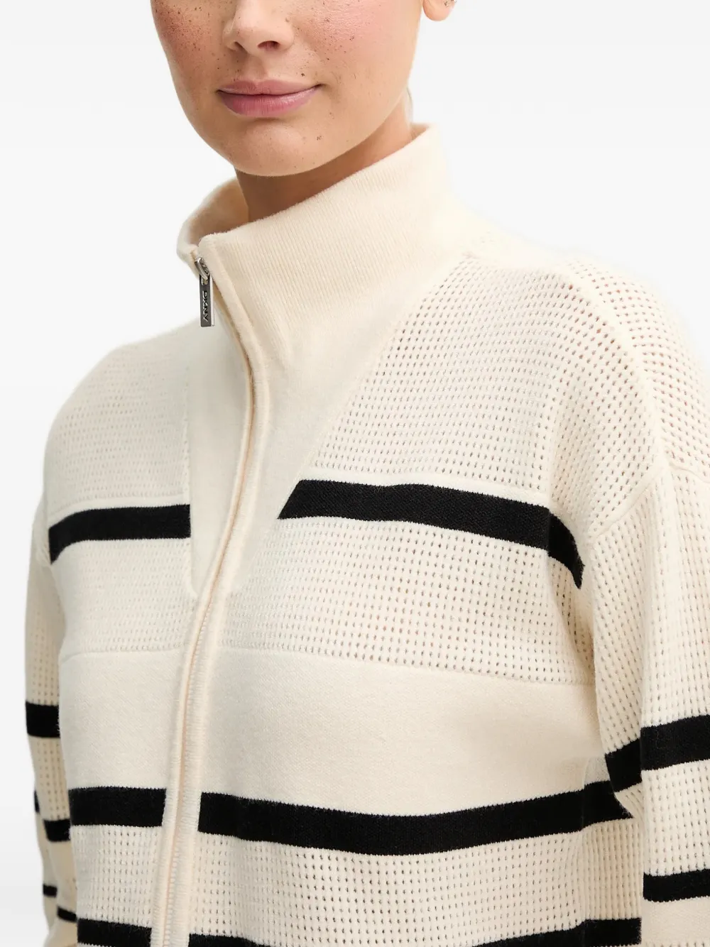 Dkny Women's Open Stitch Full Zip Stripe Jacket In Neutral