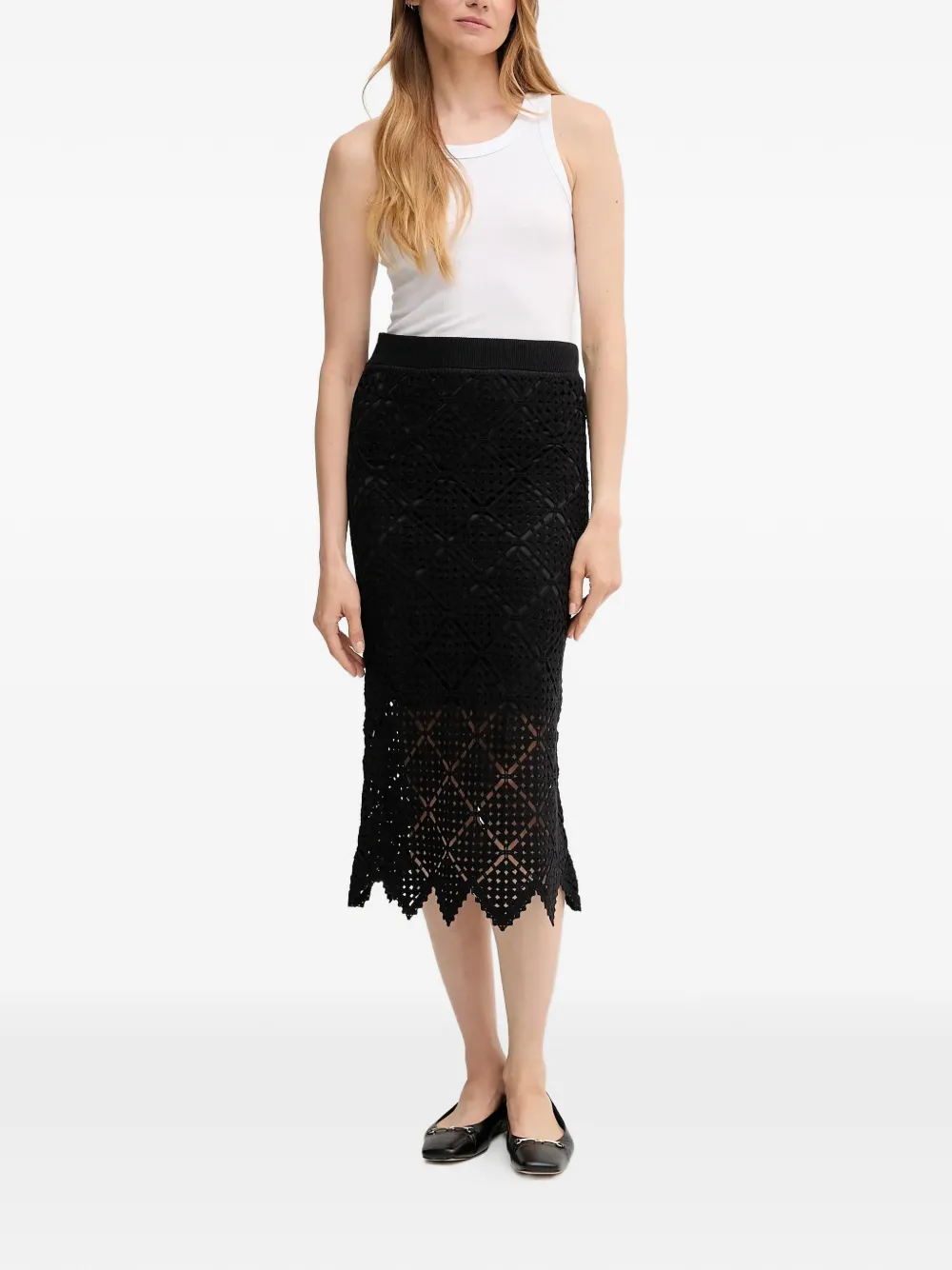 DKNY elasticated-waistband mid skirt - Zwart