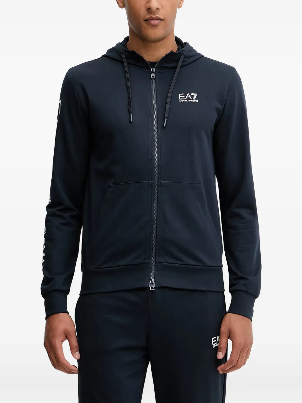 Ea7 Emporio Armani logo-print zip-up hoodie - Blu