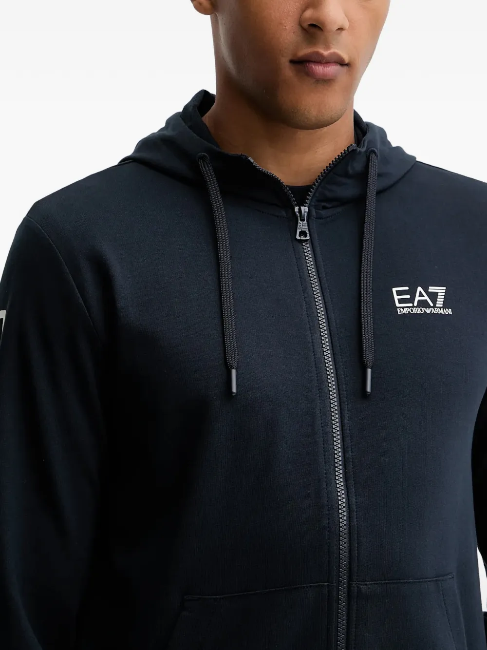 Ea7 Emporio Armani Hoodie met logoprint en rits Blauw