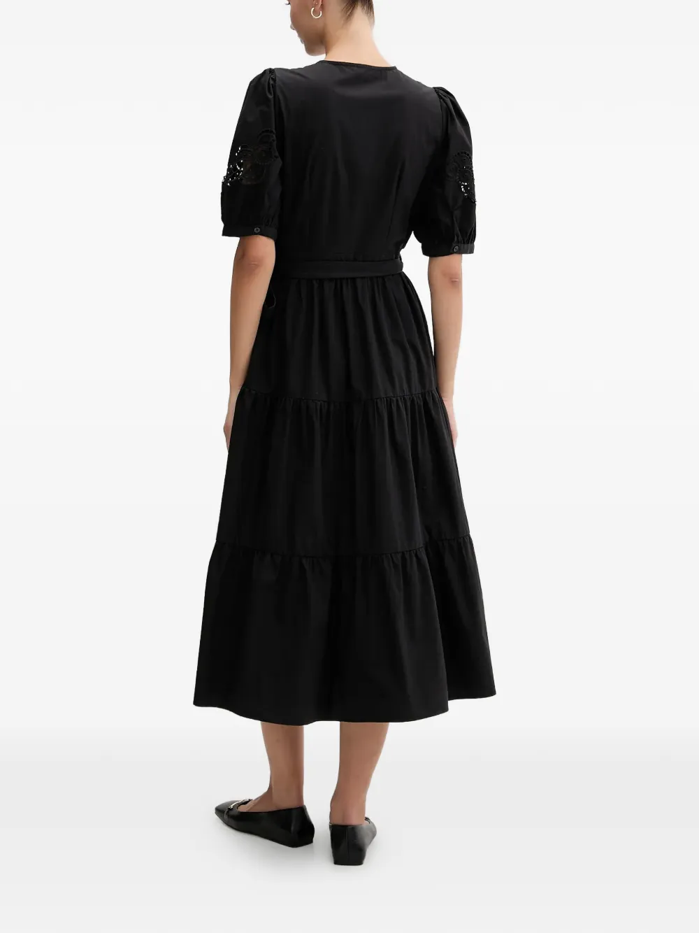 DKNY tiered lace-insert midi dress - Zwart