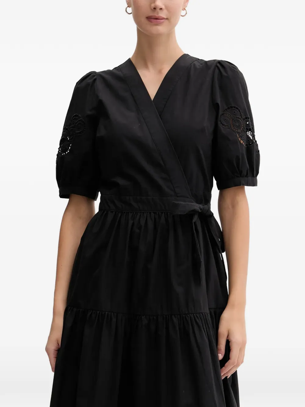 Dkny Tiered Lace-insert Midi Dress In Black