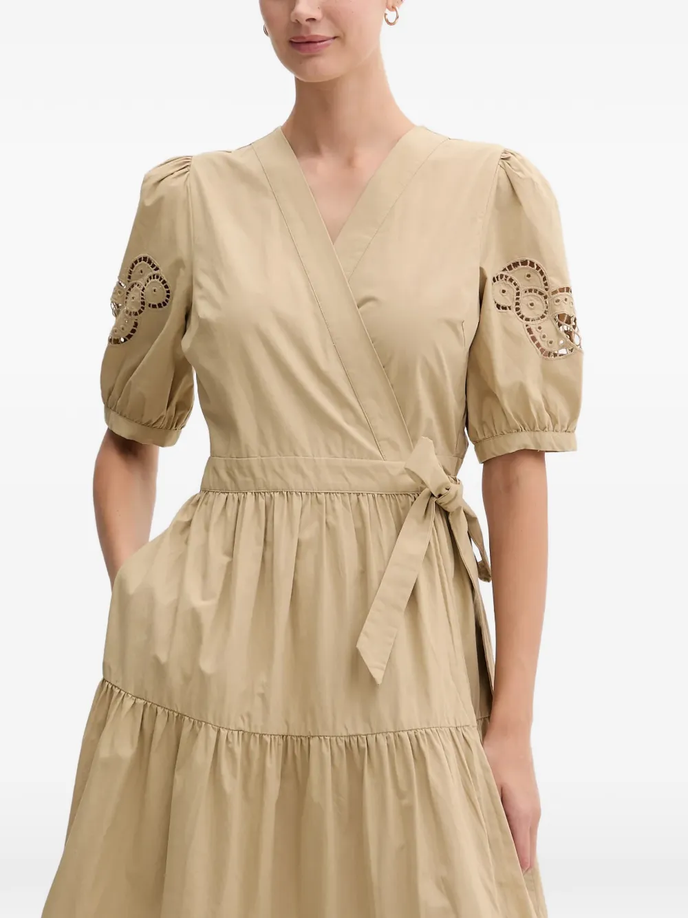 Dkny Wrap-detail Tiered Midi Dress In Neutral