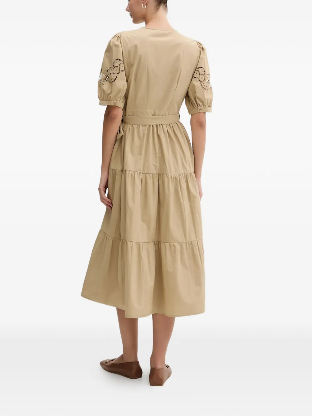 DKNY wrap-detail tiered midi dress - Beige