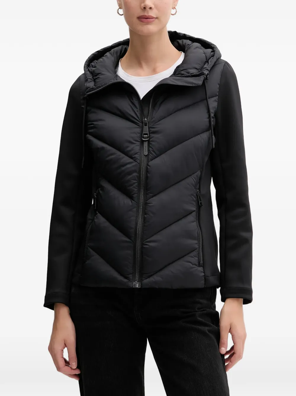 Dkny Hooded Chevron-pattern Jacket In Black