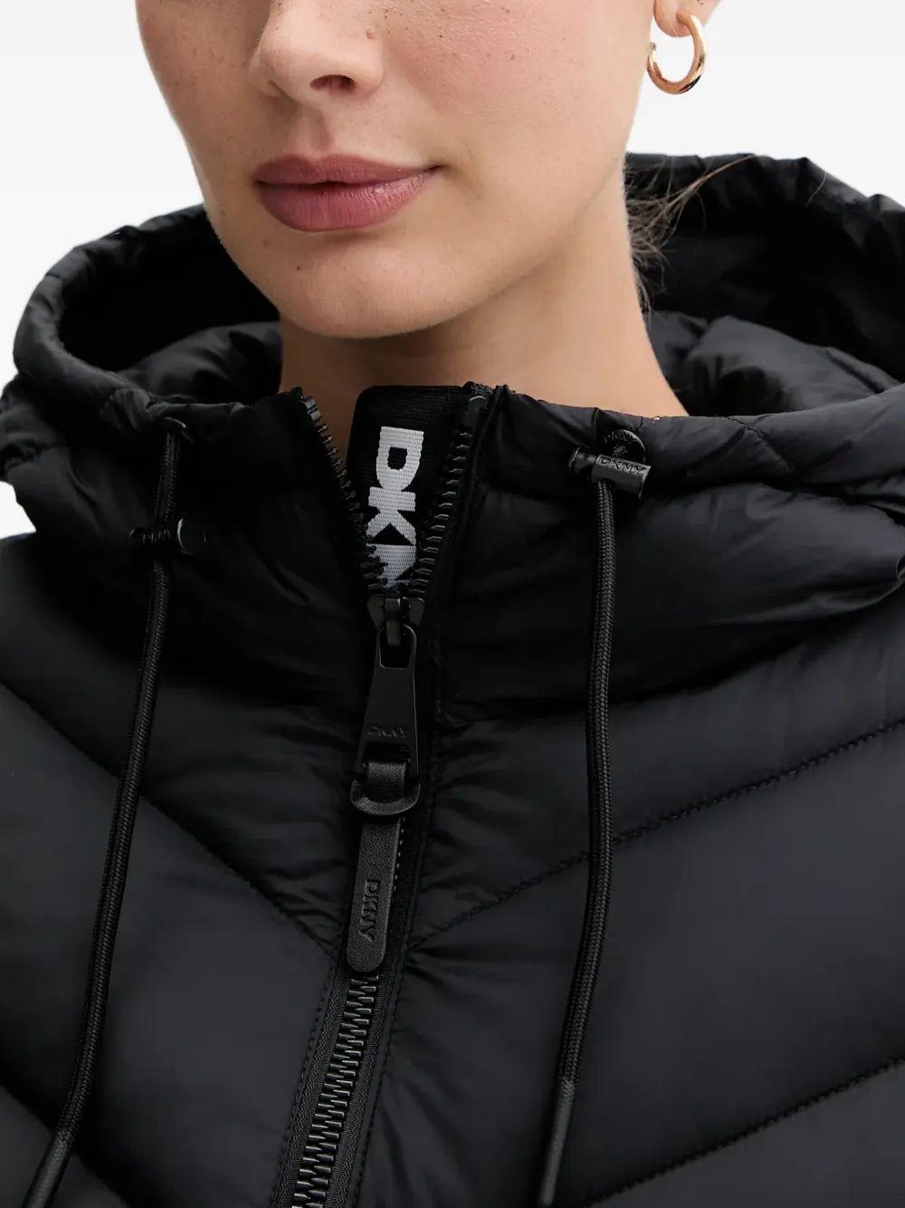 Dkny Hooded Chevron-pattern Jacket In Black