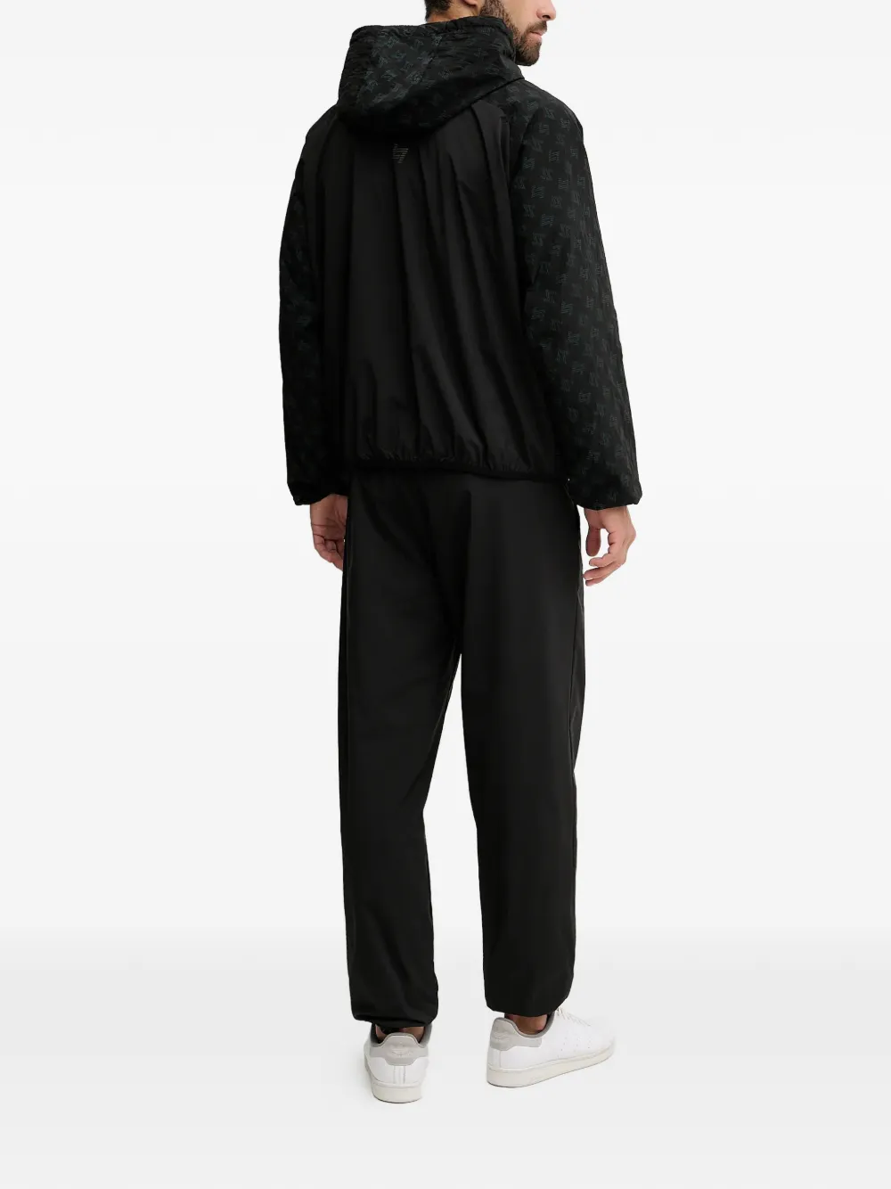 Ea7 Patterned Hooded Jacket In Black