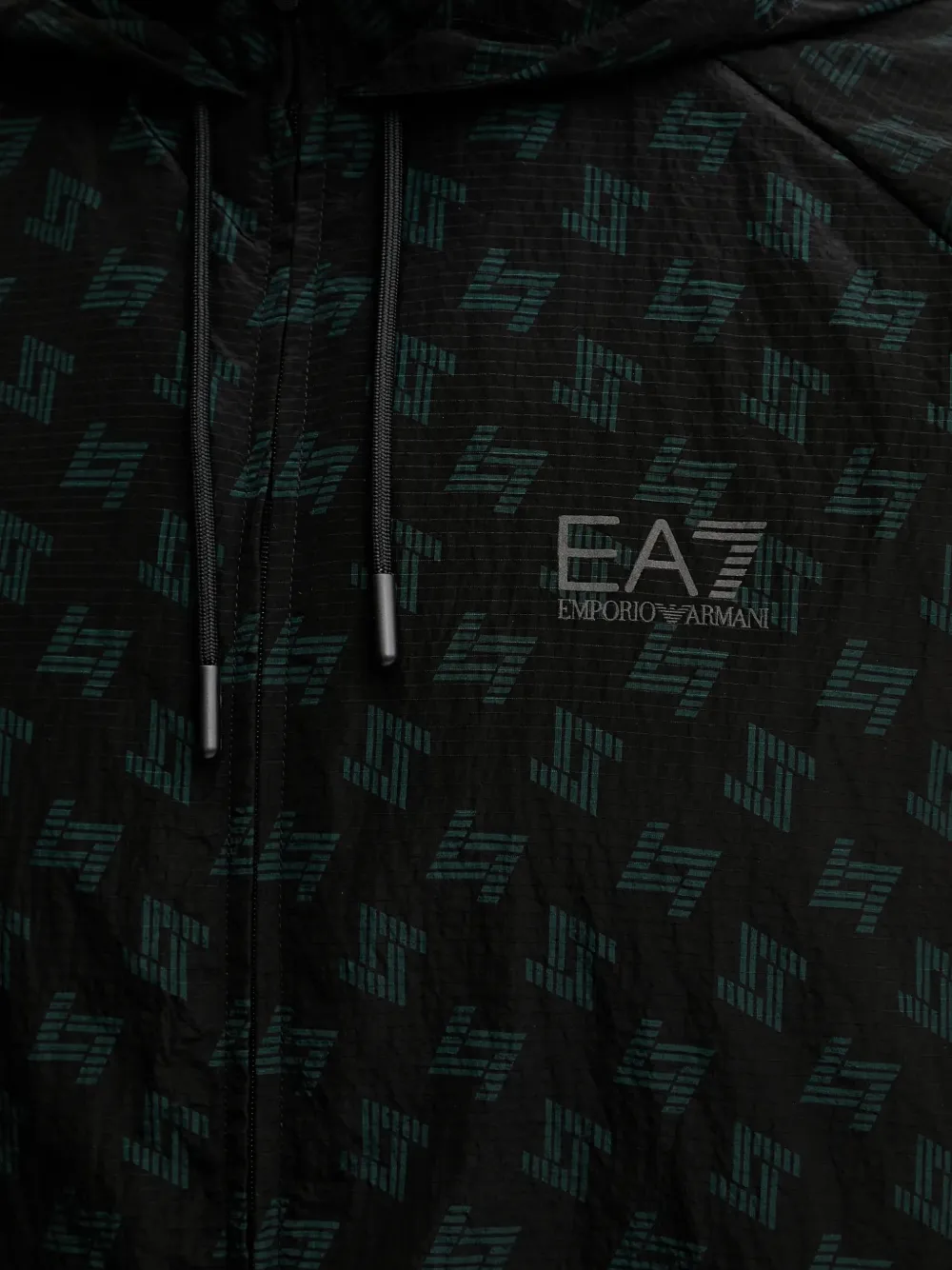 Ea7 Patterned Hooded Jacket In Black