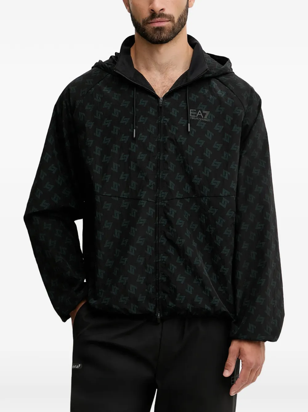 Ea7 Emporio Armani patterned hooded jacket | Black | Image 1