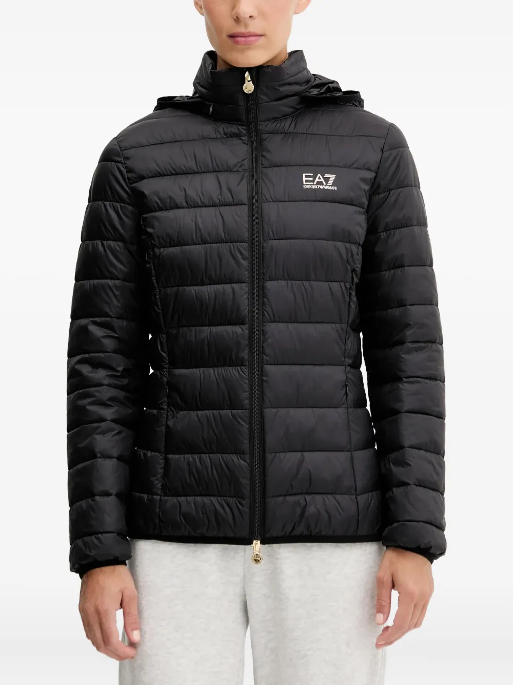 Ea7 Hooded Padded Jacket In Black