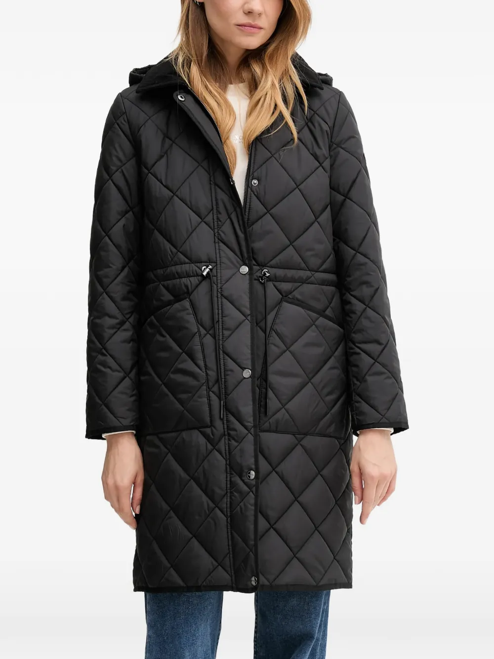 Dkny Hooded Quilted Parka In Black