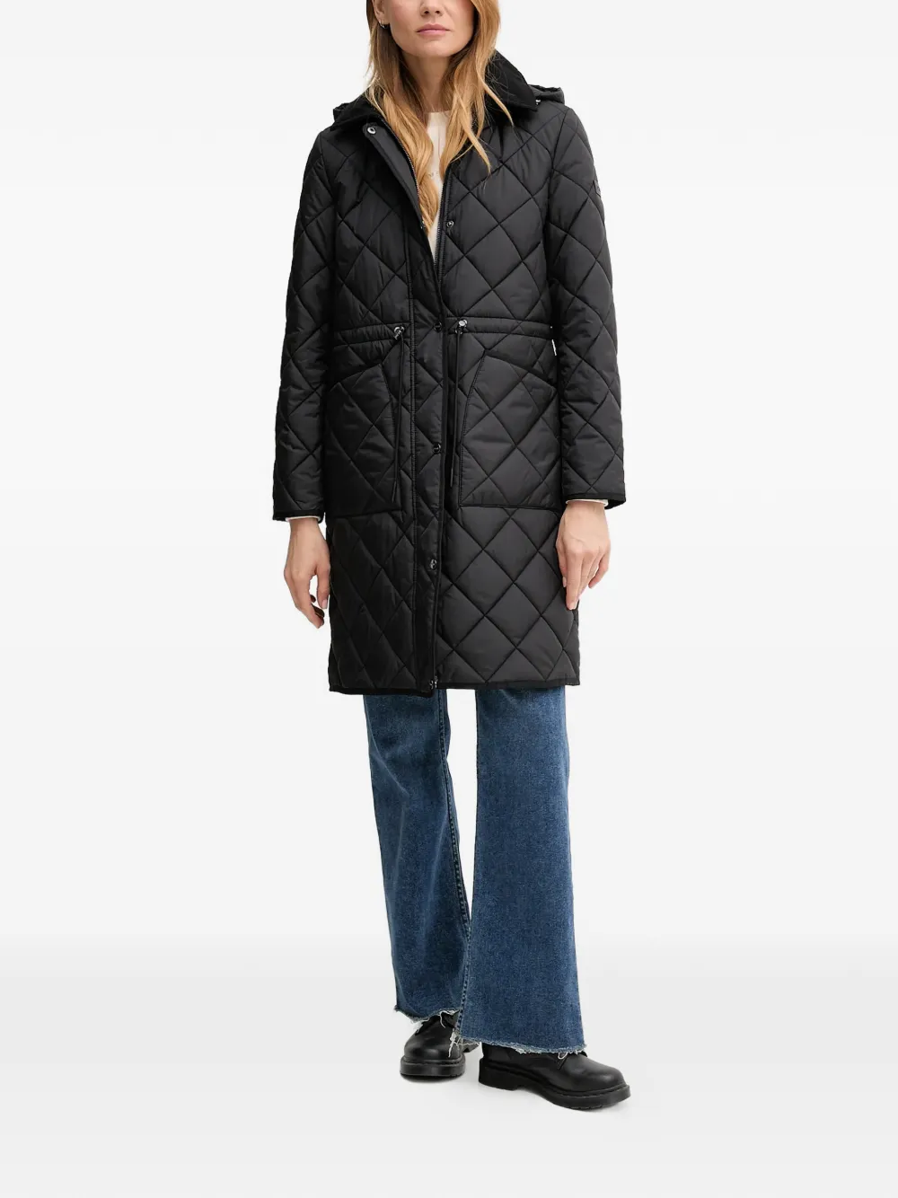 Dkny Hooded Quilted Parka In Black