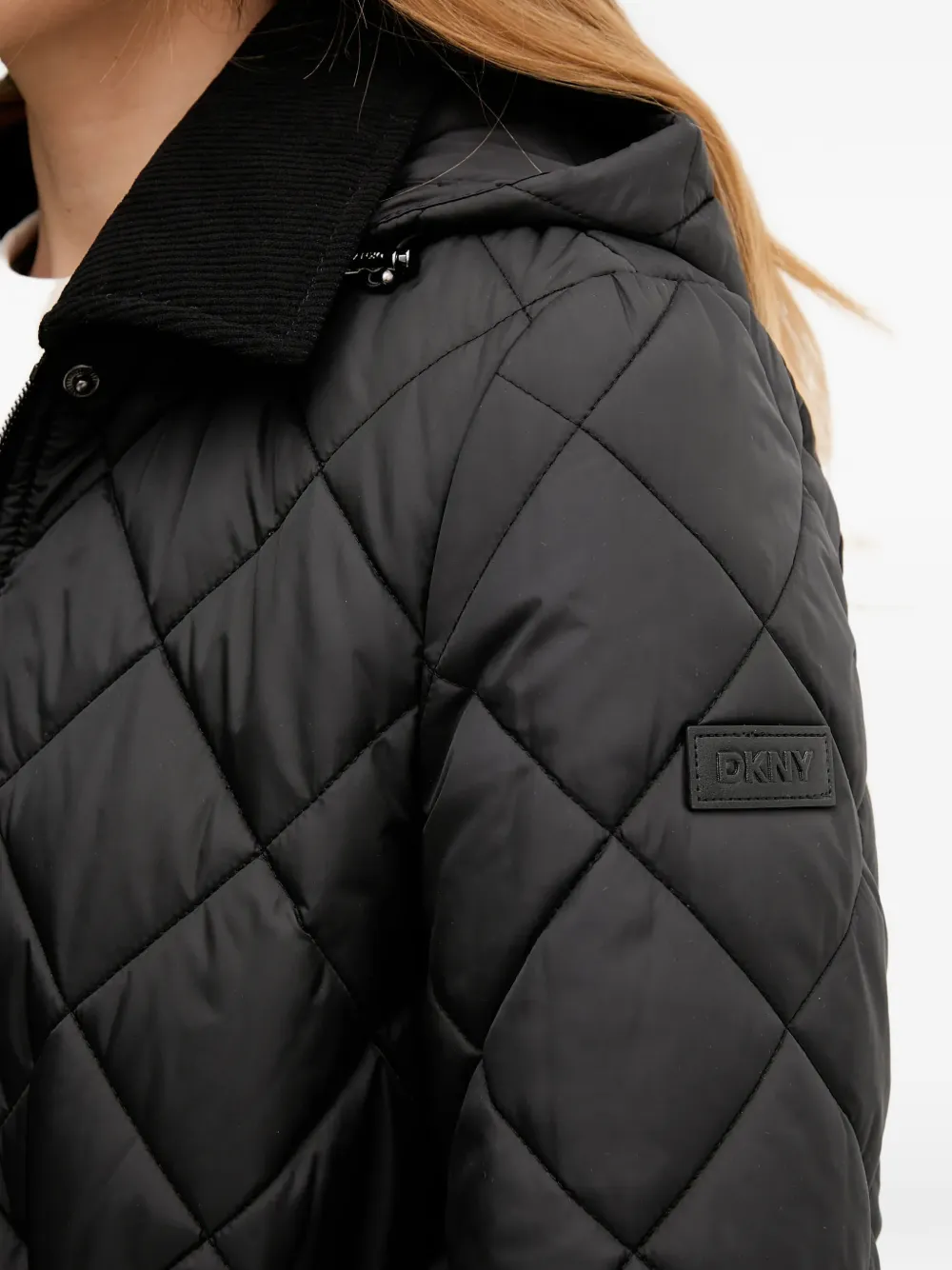 Dkny Hooded Quilted Parka In Black