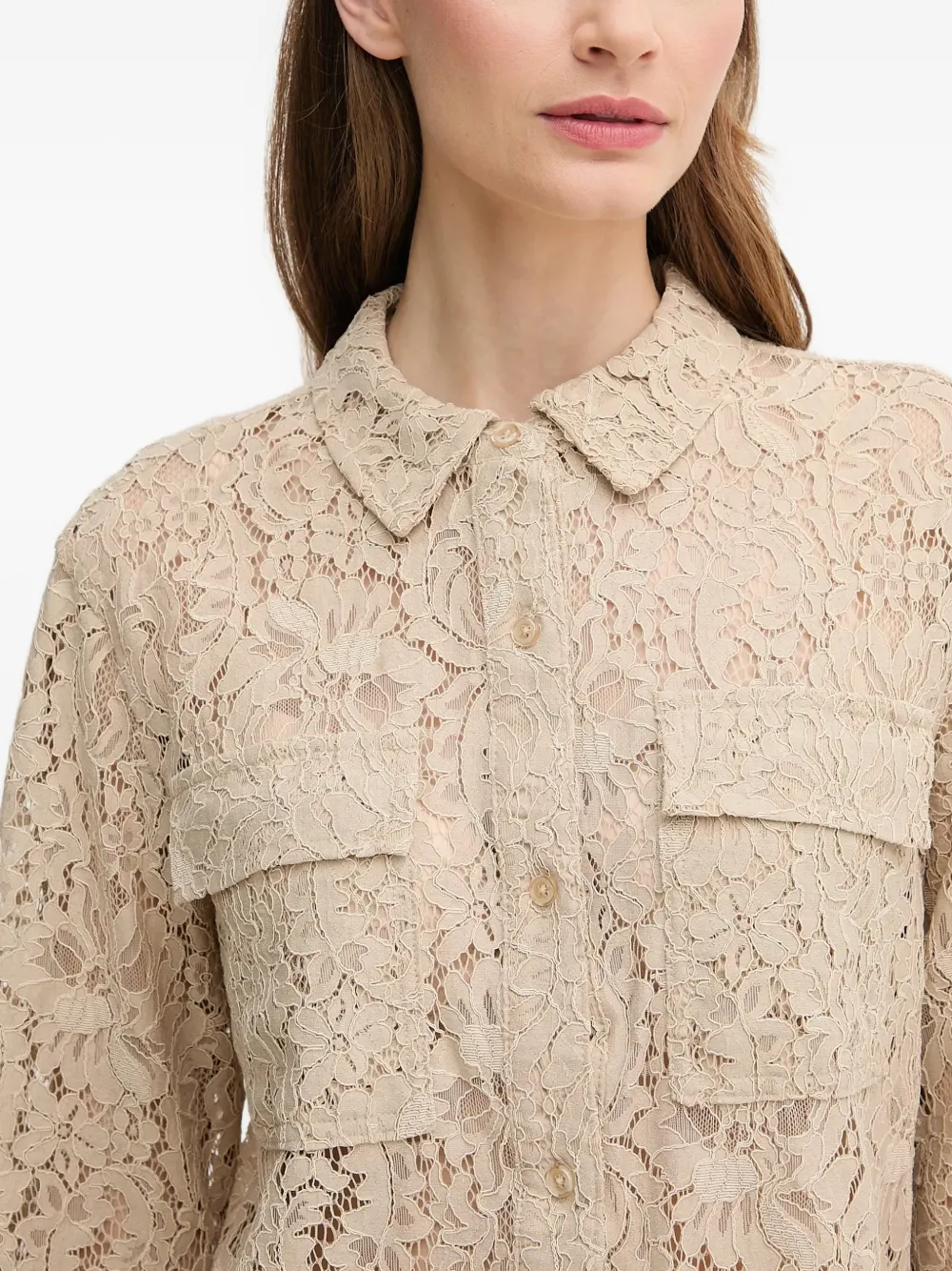 Dkny Lace-detail Pocket Shirt In Brown