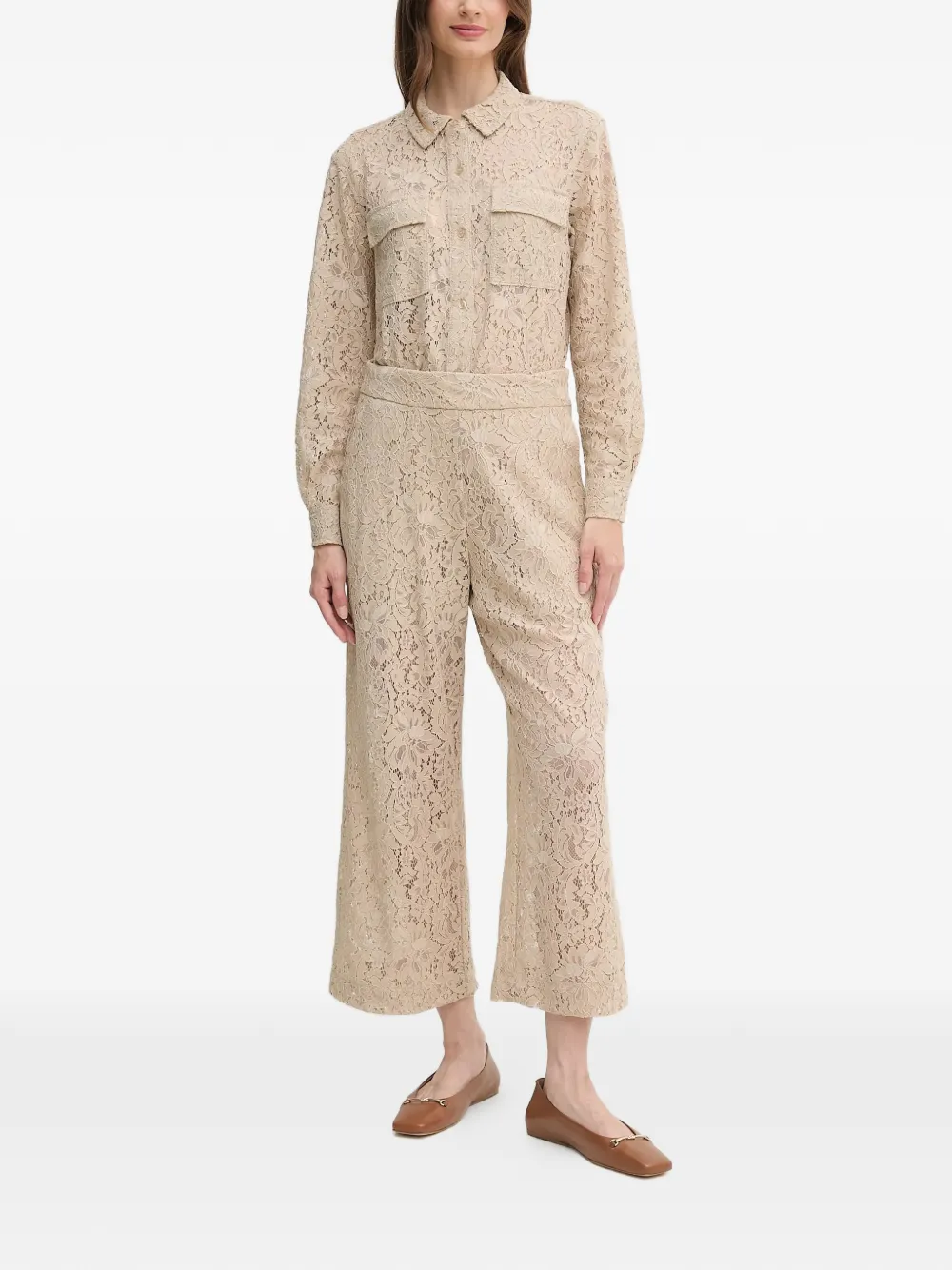 DKNY lace-detail pocket shirt - Beige