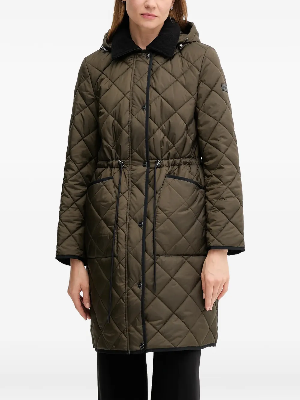 Dkny Quilted Hooded Parka In Green