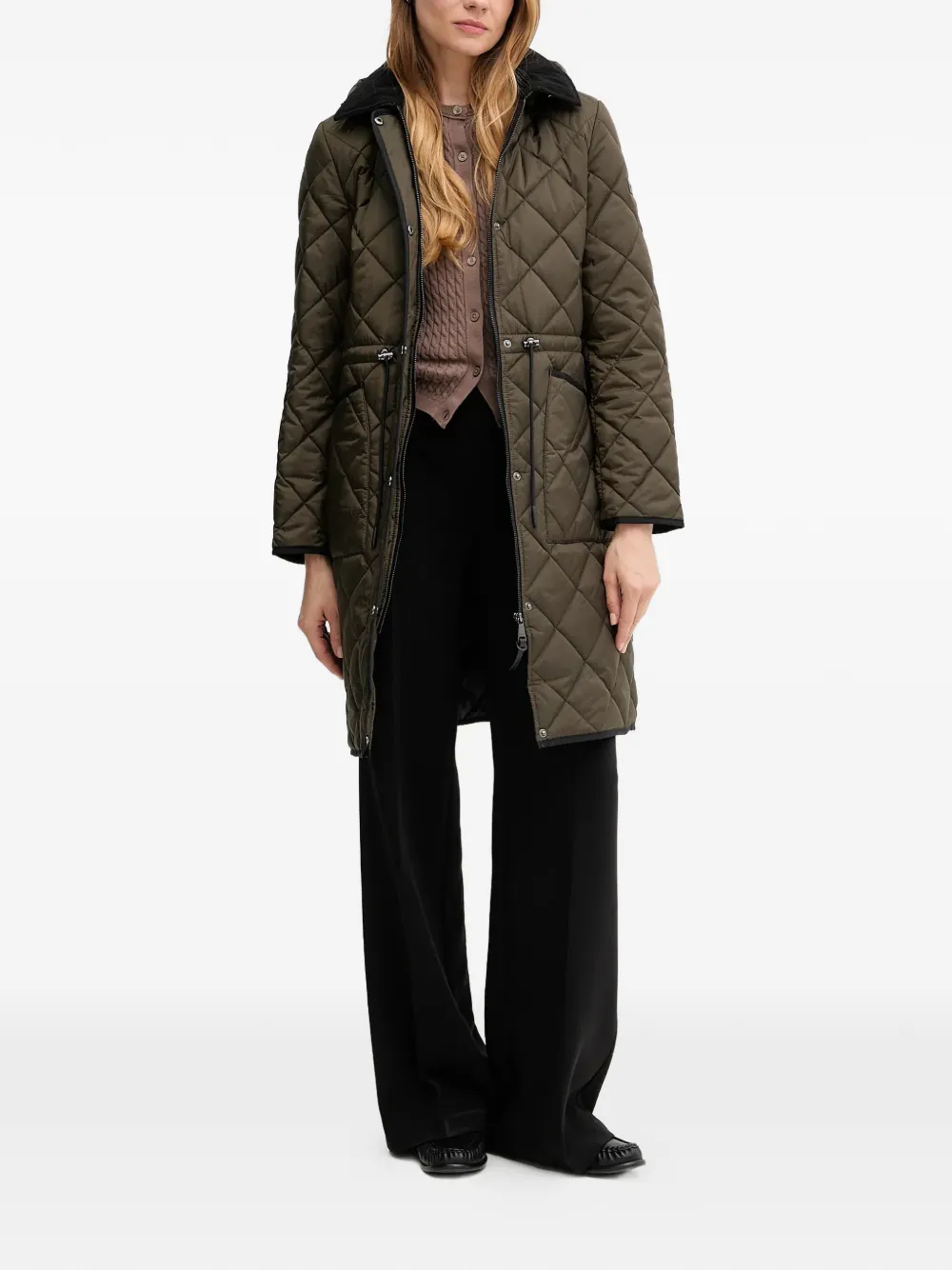 Dkny Quilted Hooded Parka In Green