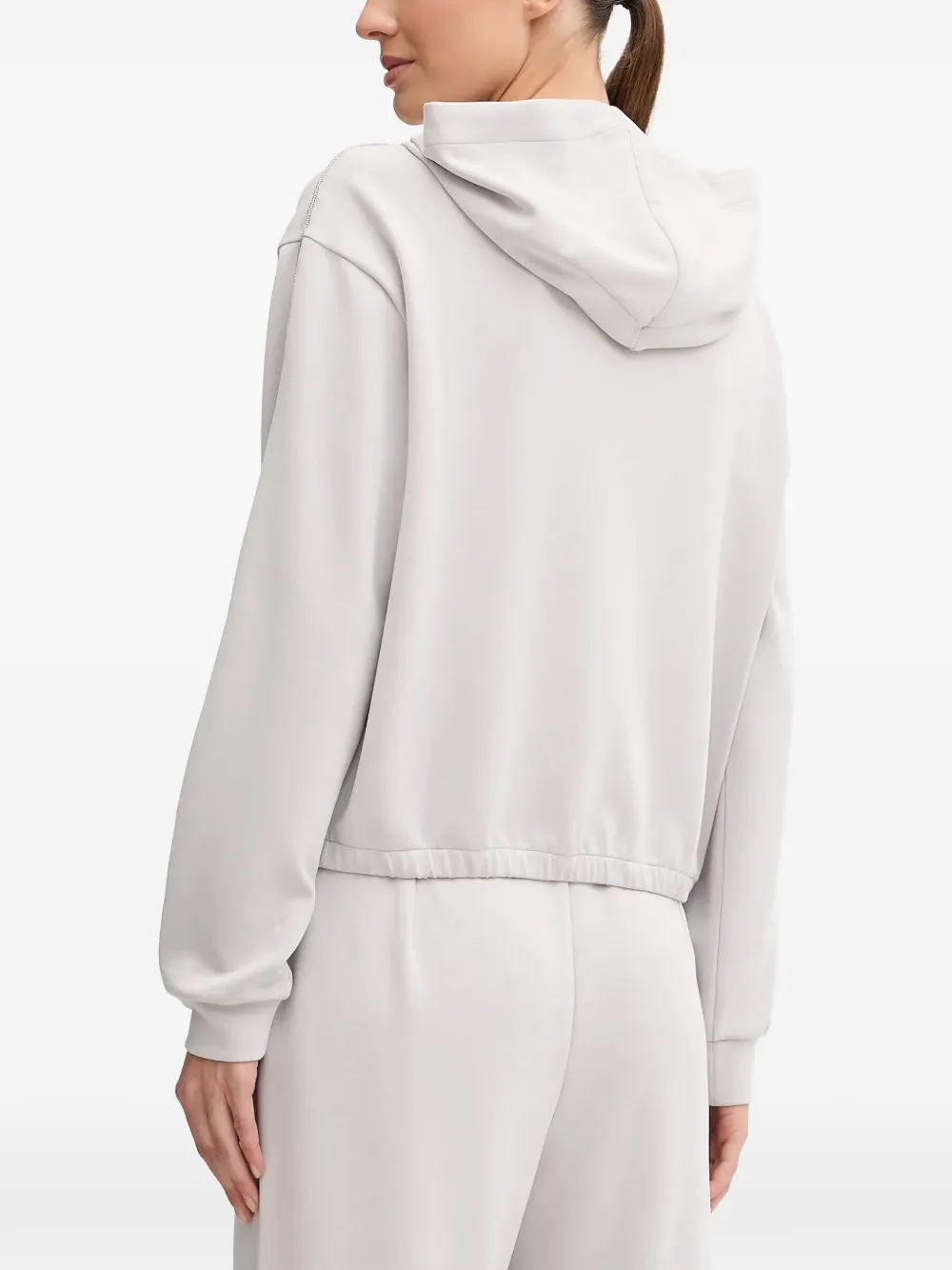 Ea7 Zip-up Embellished Hoodie In Gray