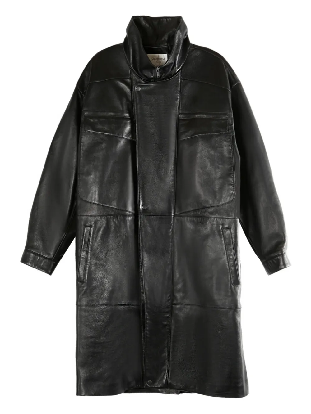 Saint Laurent panelled leather coat Zwart