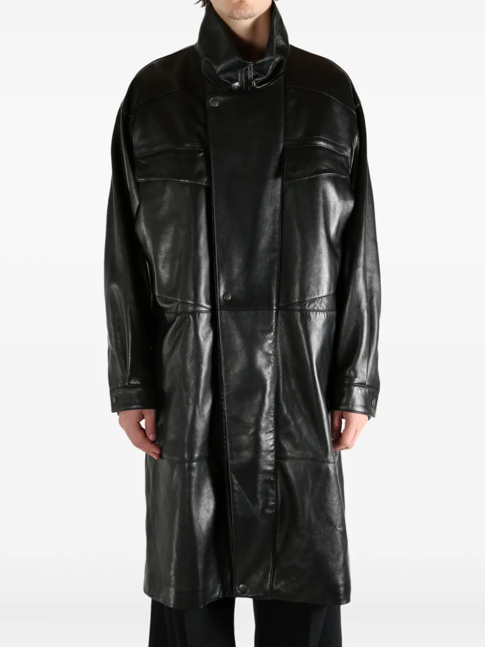 Saint Laurent panelled leather coat - Zwart