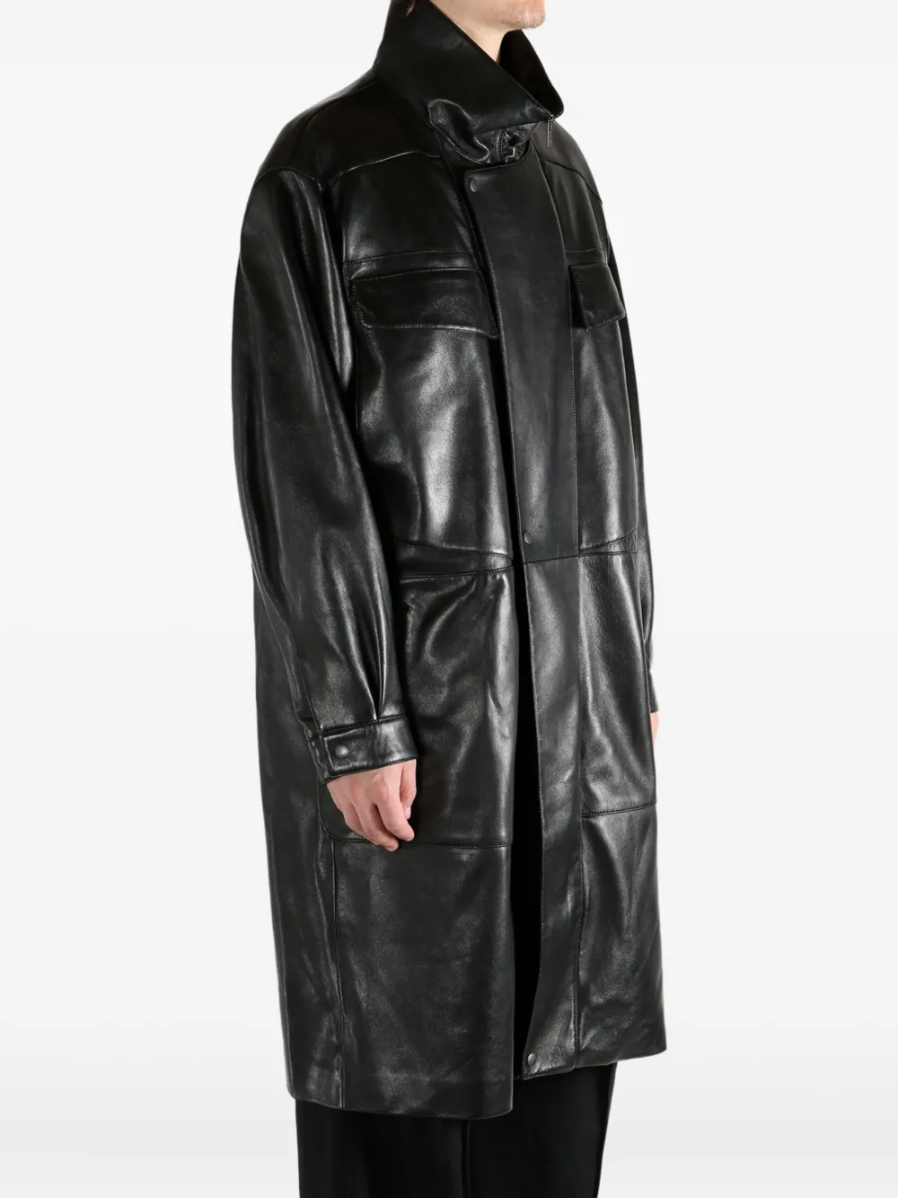 Saint Laurent panelled leather coat Zwart
