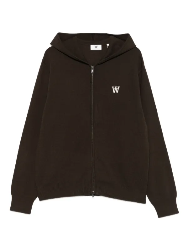 Wood Wood embroidered-logo zip-up Hoodie Brown FARFETCH