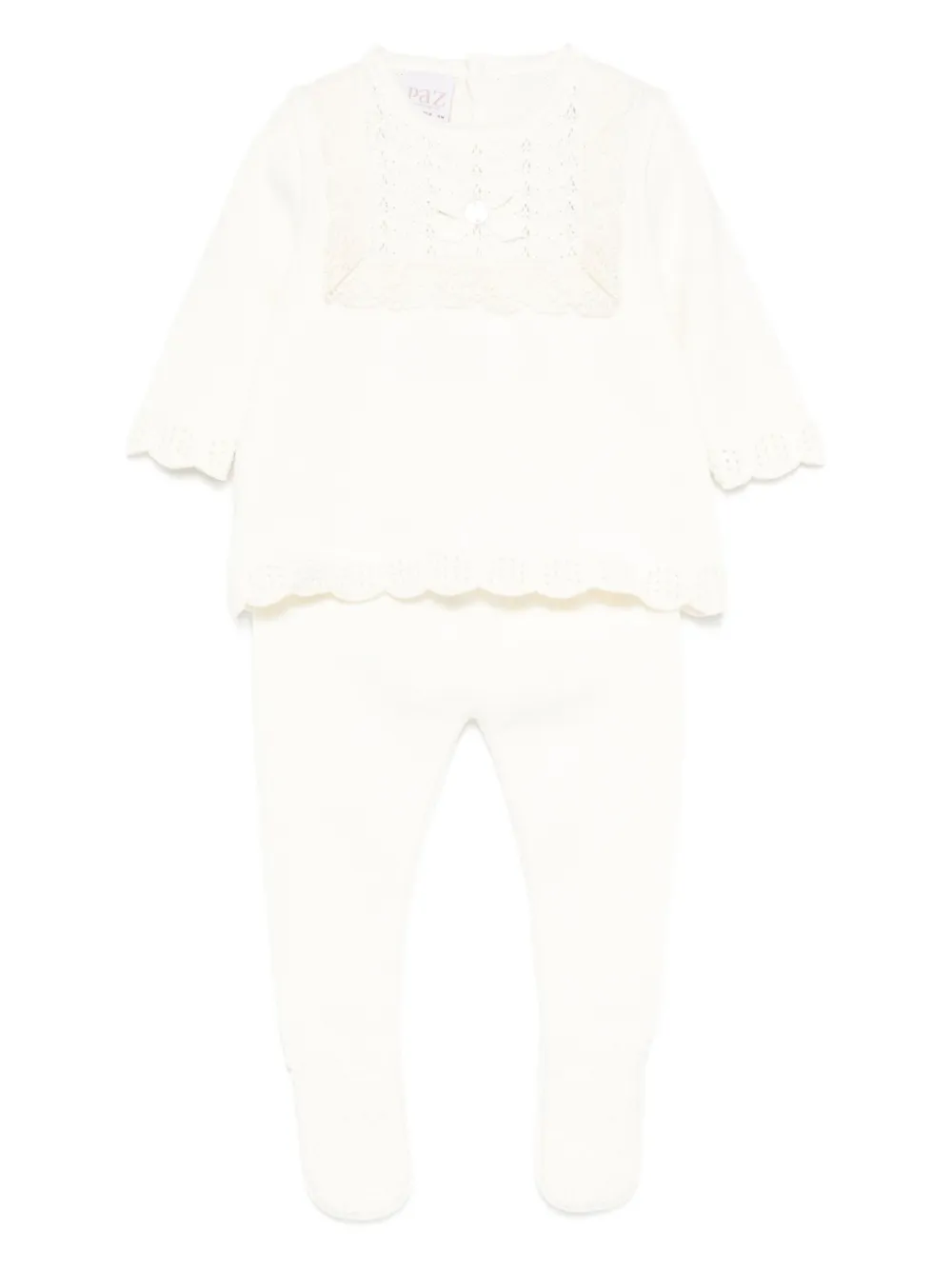 Paz Rodriguez Gebreide top en broek set met afwerking van kant Beige