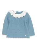 Paz Rodriguez lace-trimmed eyelet-detail sweater - Blue