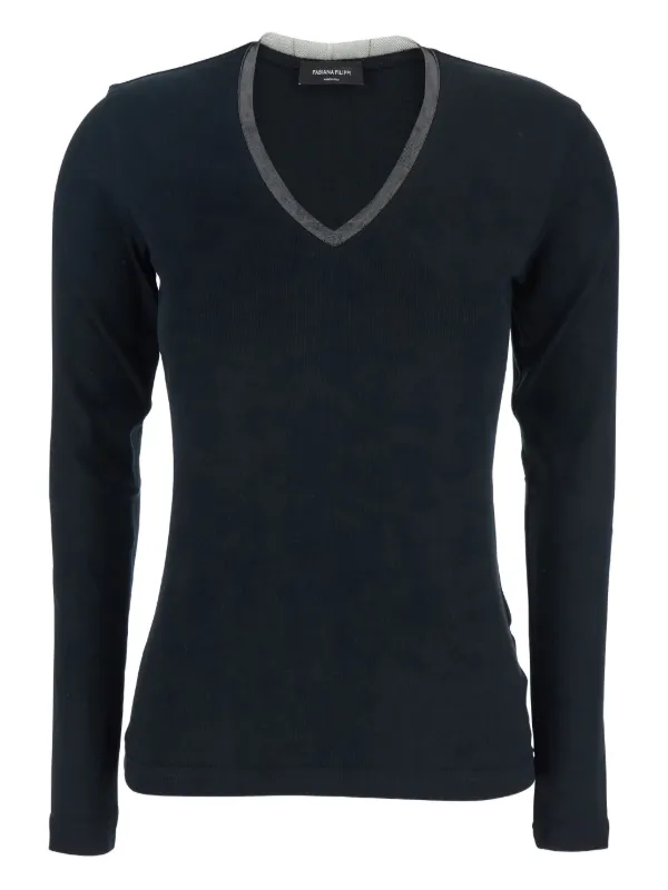 Fabiana Filippi Vネック ロングTシャツ | ブラック | FARFETCH JP