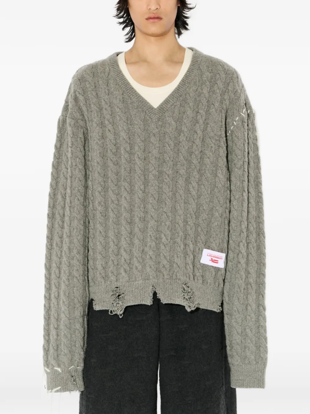 Charles Jeffrey Loverboy Kabelgebreide trui Grijs