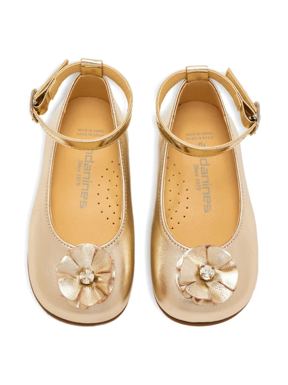 ANDANINES ankle-strap flower-embellished ballerinas Gold