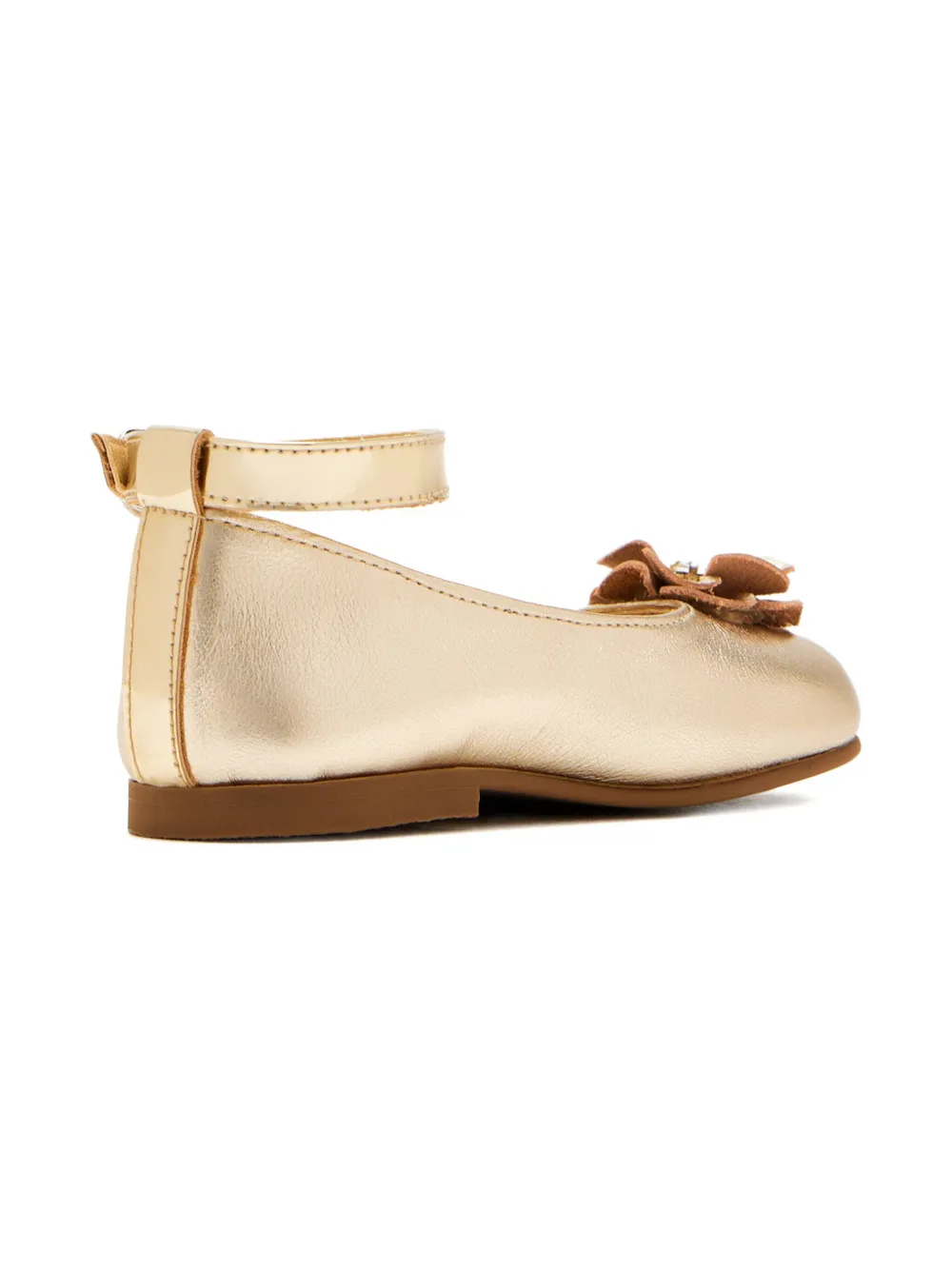ANDANINES ankle-strap flower-embellished ballerinas Gold