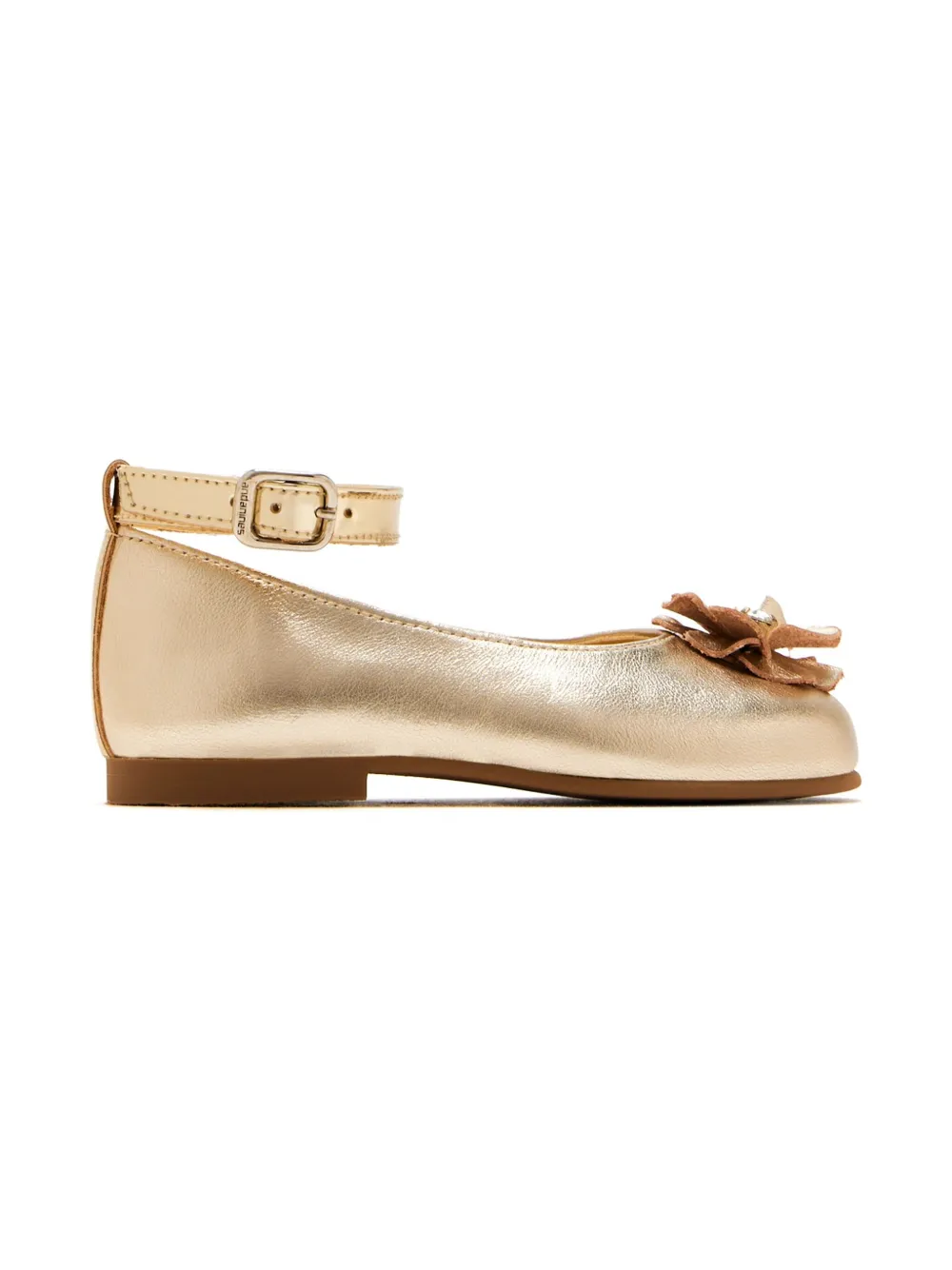 ANDANINES ankle-strap flower-embellished ballerinas Gold