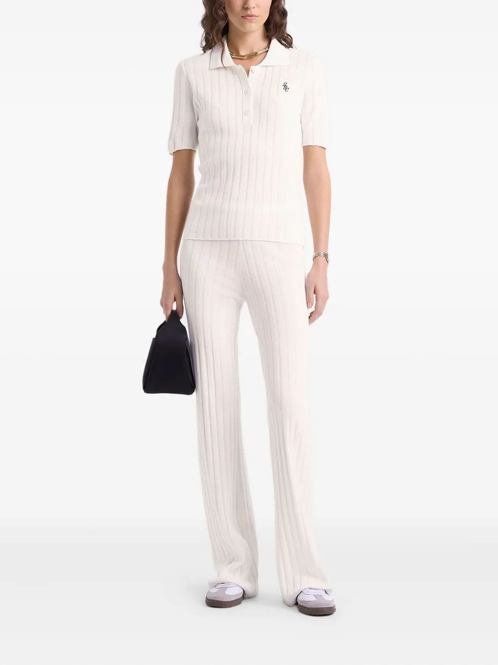 Sporty & Rich SRC ribbed logo polo top - Wit