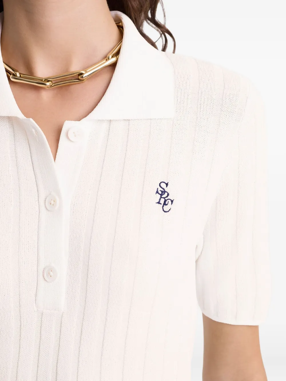 Sporty & Rich SRC ribbed logo polo top Wit