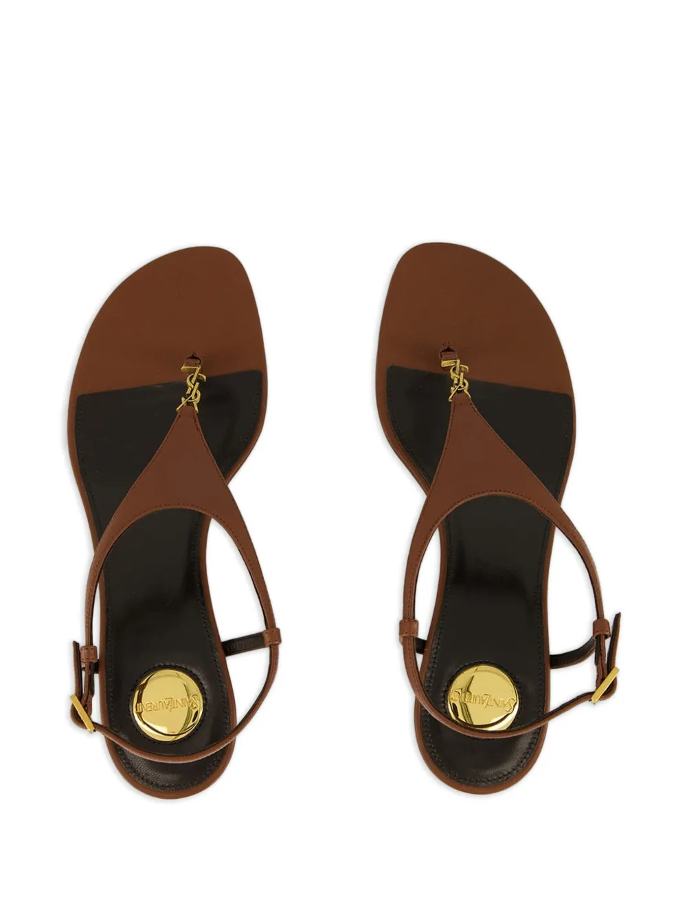 Saint Laurent 40 mm leren sandalen met Cassandre-plakkaat Bruin