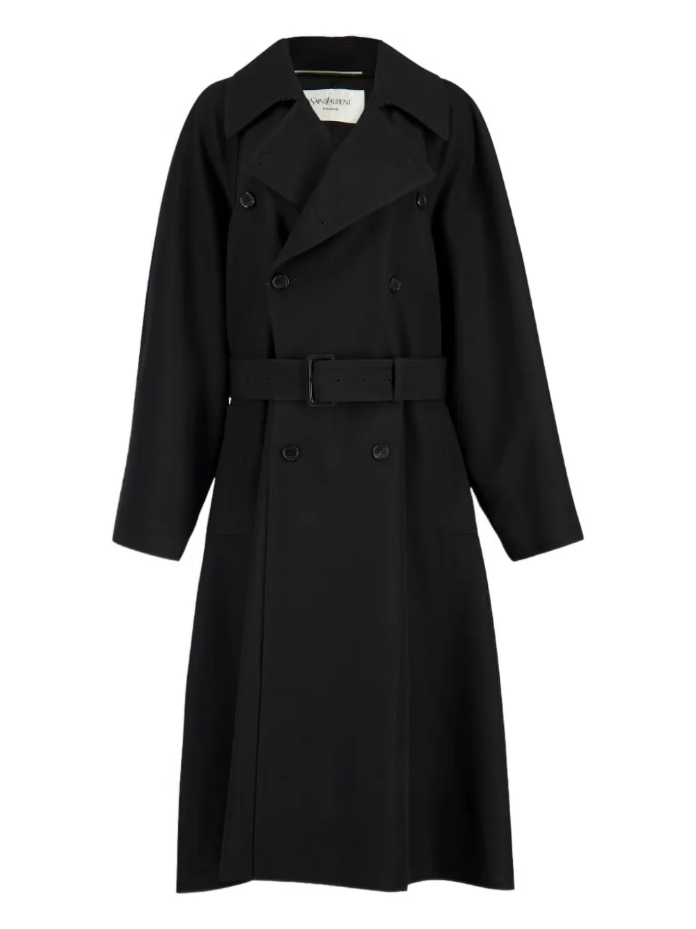 Saint Laurent Double-breasted Belted Trench Coat In Black