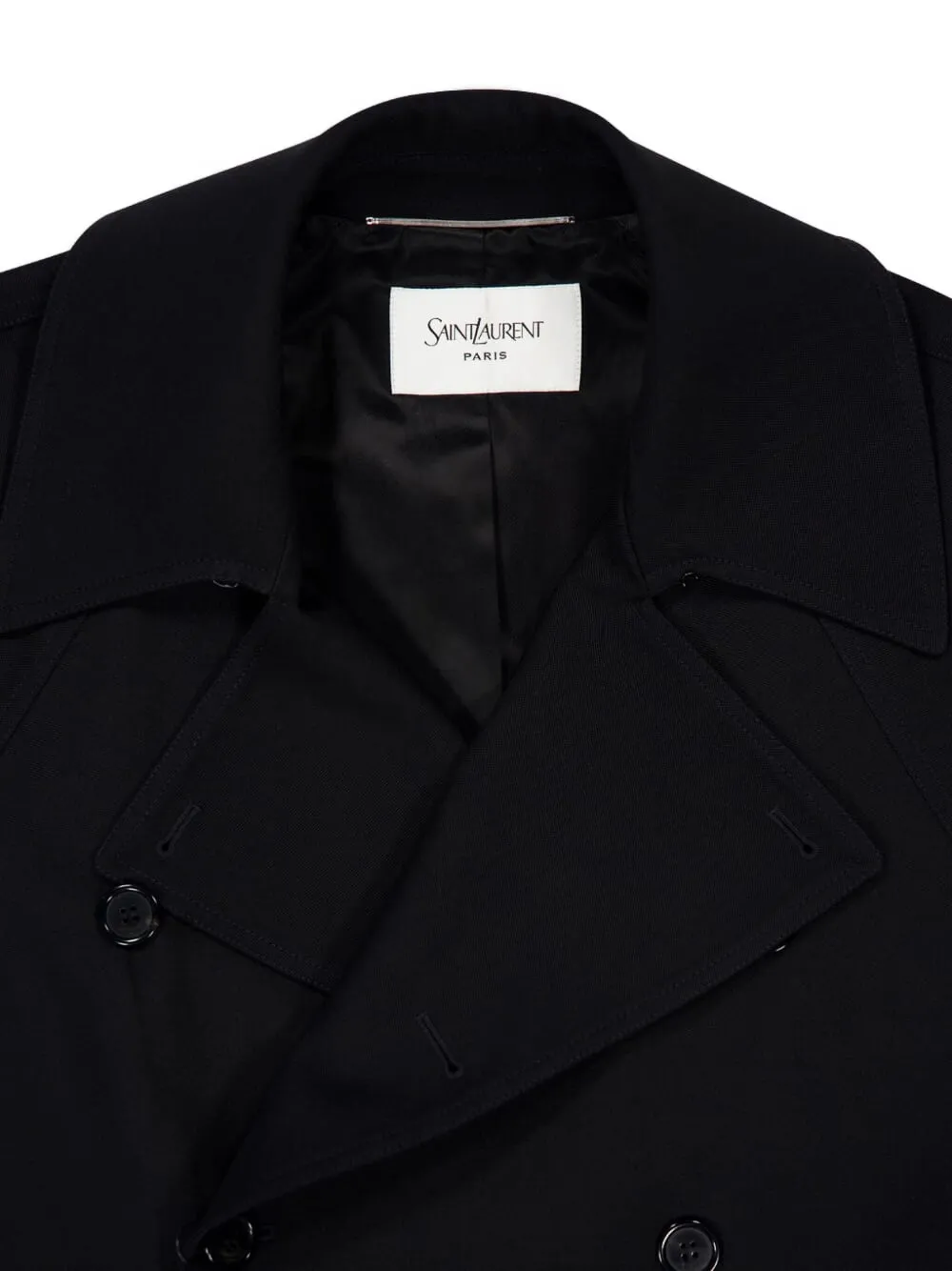 Saint Laurent Double-breasted Belted Trench Coat In Black