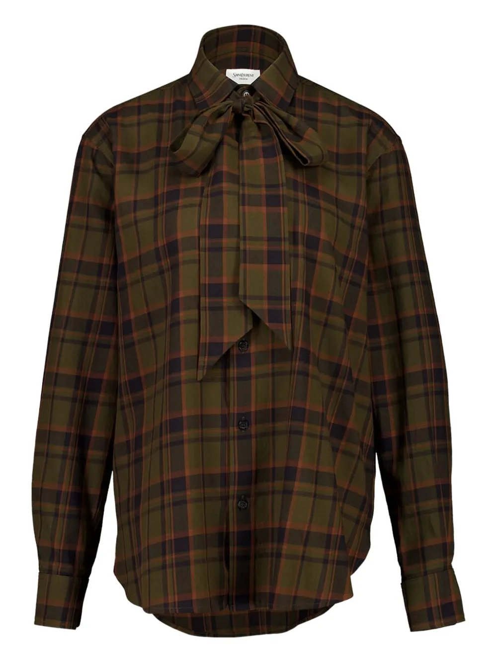 Saint Laurent Geruite blouse met lavallière-strik Groen