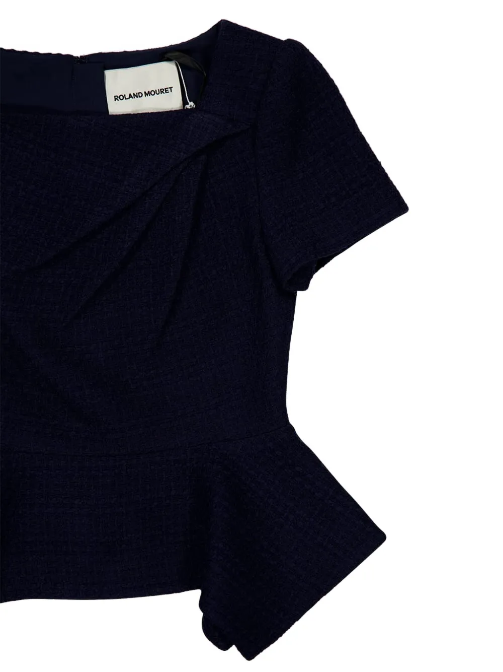 Roland Mouret Asymmetric Twist Boucle Belted Peplum Top In Blue