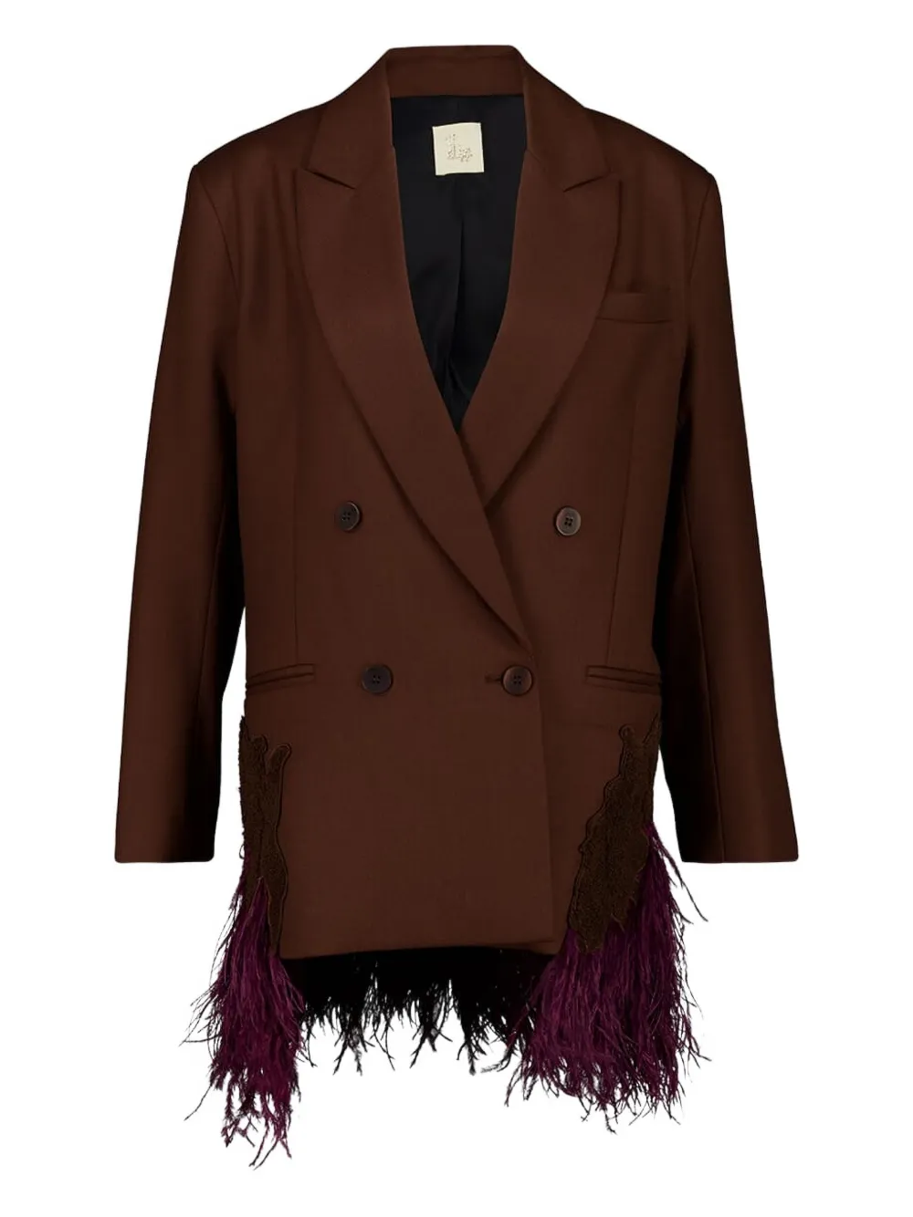 PAULA blazer à détails de plumes brodées - Marron PAULA blazer à détails de plumes brodées - Marron