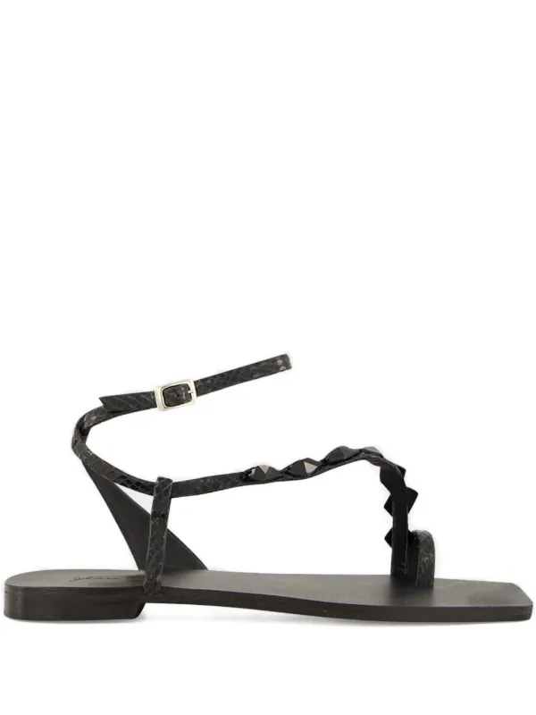 Johanna Ortiz Dazzling Crest Crystal-embellished Flat Sandals in Black