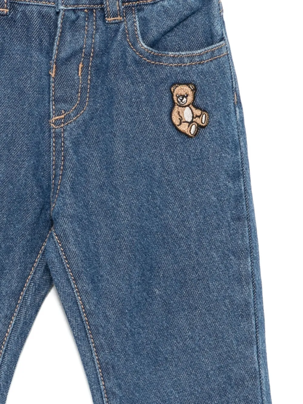 Moschino Kids Jeans met geborduurde teddybeer Blauw