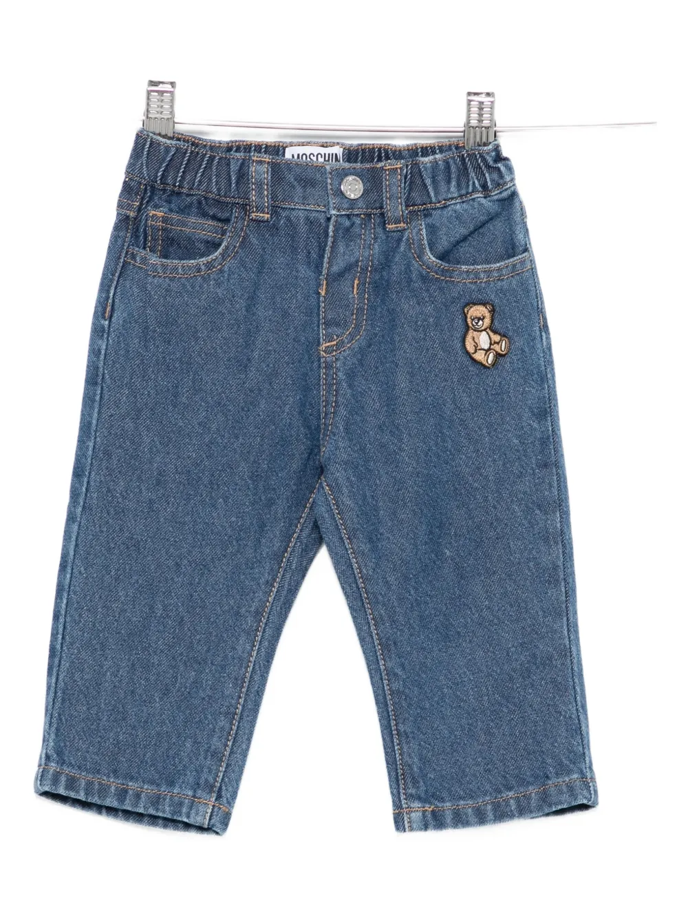 Moschino Teddy-embroidered Denim Jeans In Blue