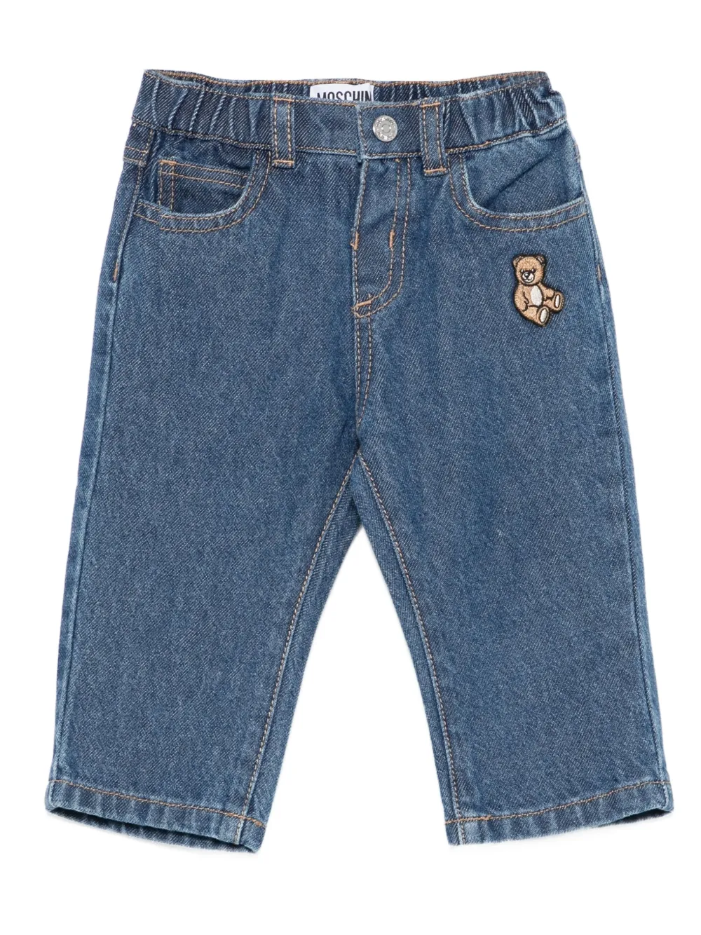 Moschino Kids Jeans met geborduurde teddybeer Blauw