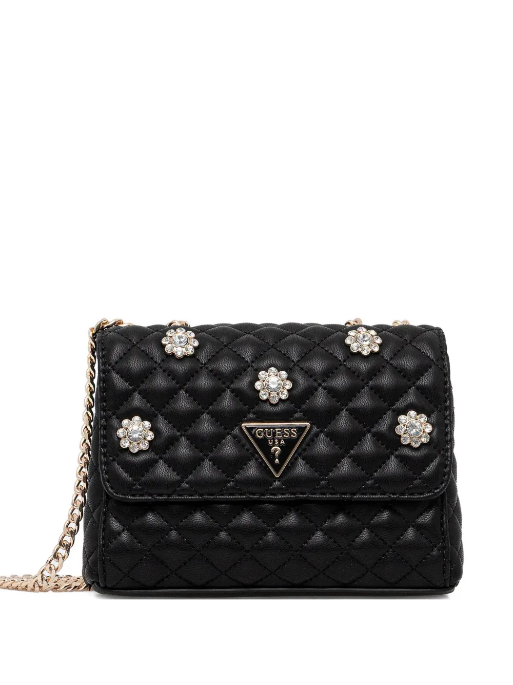 Guess Usa Everlee Quilted Floral Cross Body Bag In Black