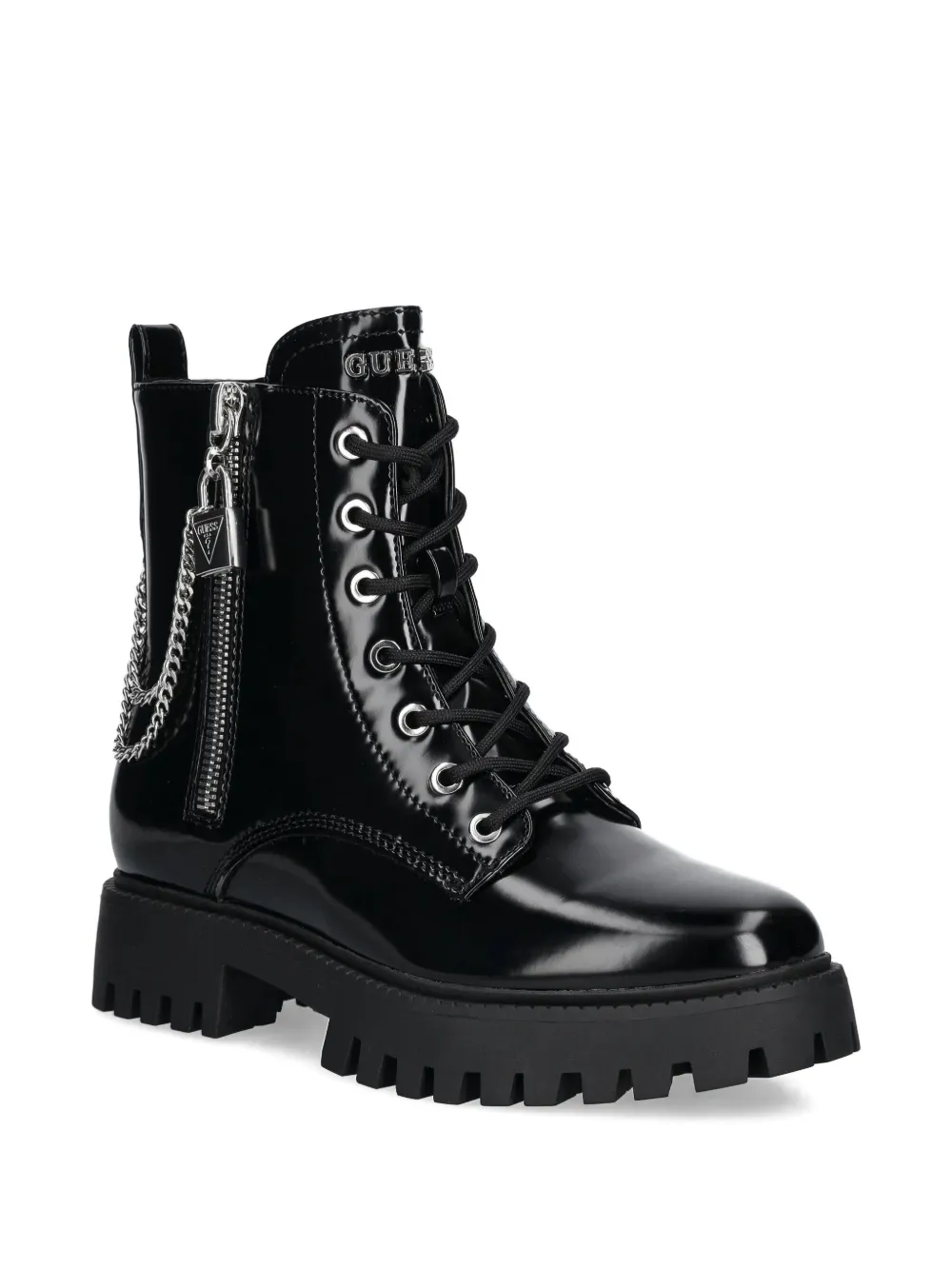 Guess Usa Lace-up Chain-detail Boots In Animal Print
