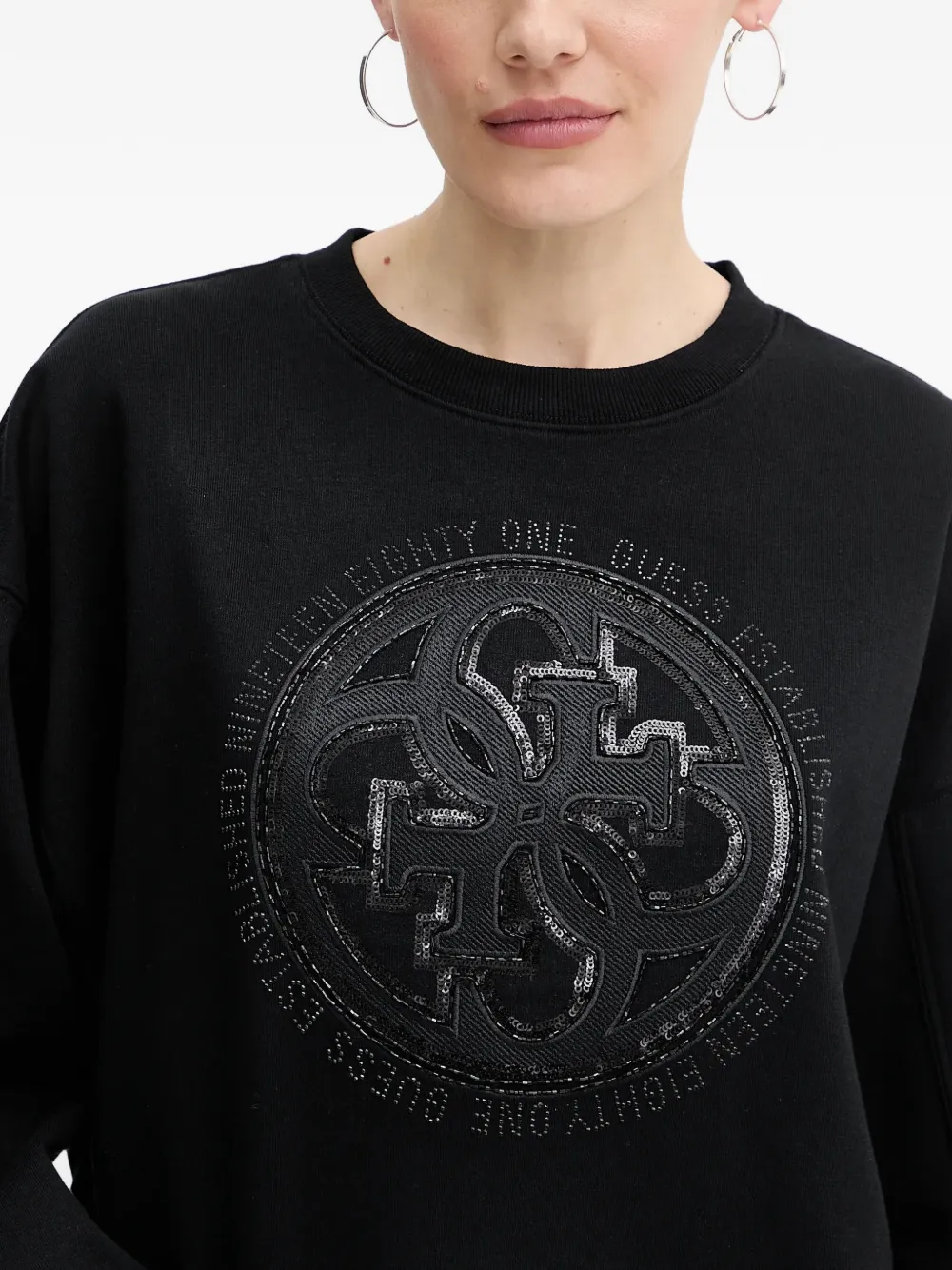 Guess Usa Sequin-embellishment Logo Sweatshirt In Black